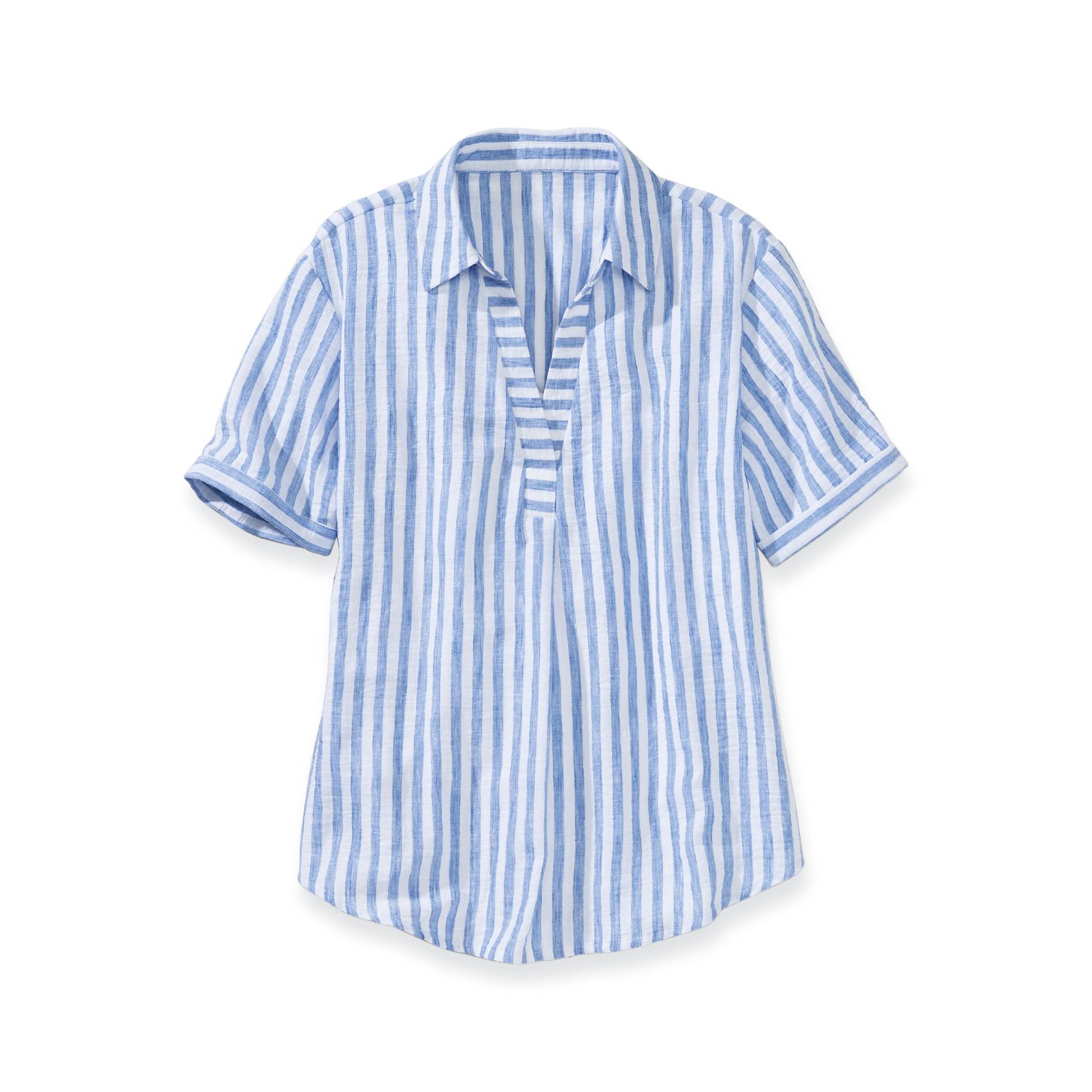 Airy Stripe Textured PJ Set, Split Neck Top & Shorts - Northstyle Catalog