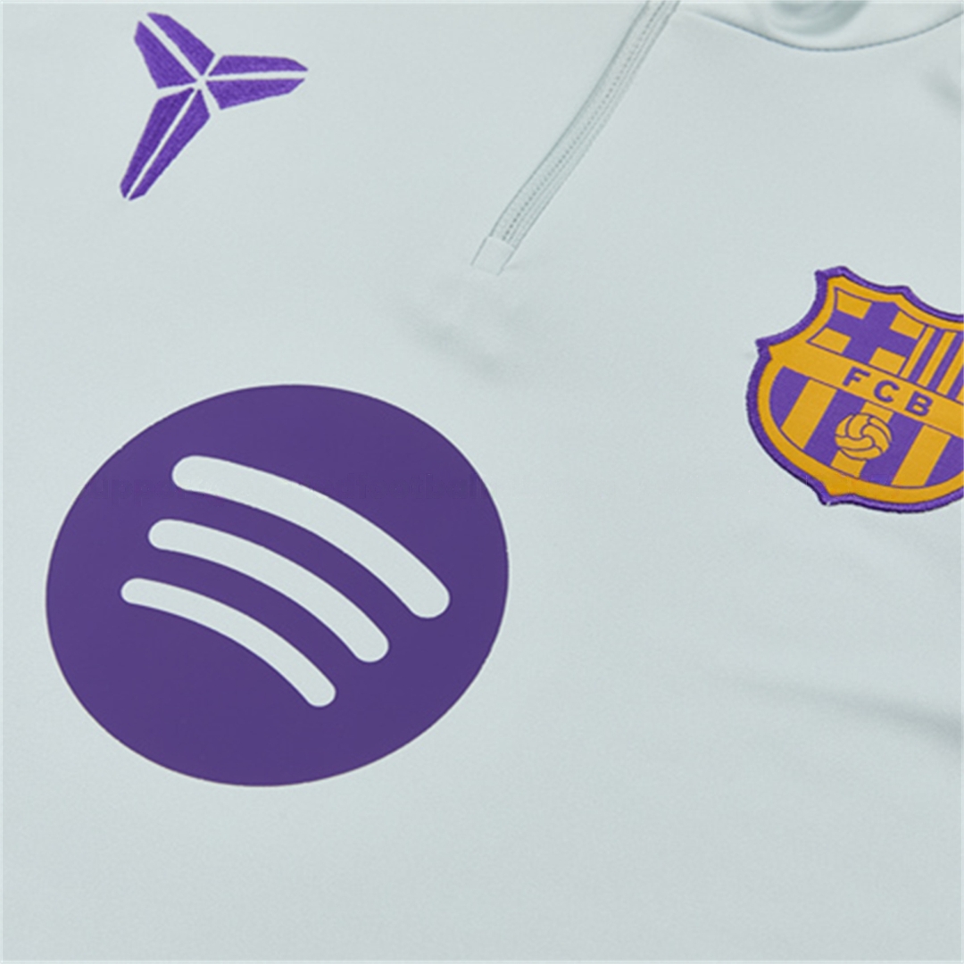 Barcelona 26-27 Kids Long Sleeves Training Set - Light Grey Top & Black Pants - UnitedFutballJersey