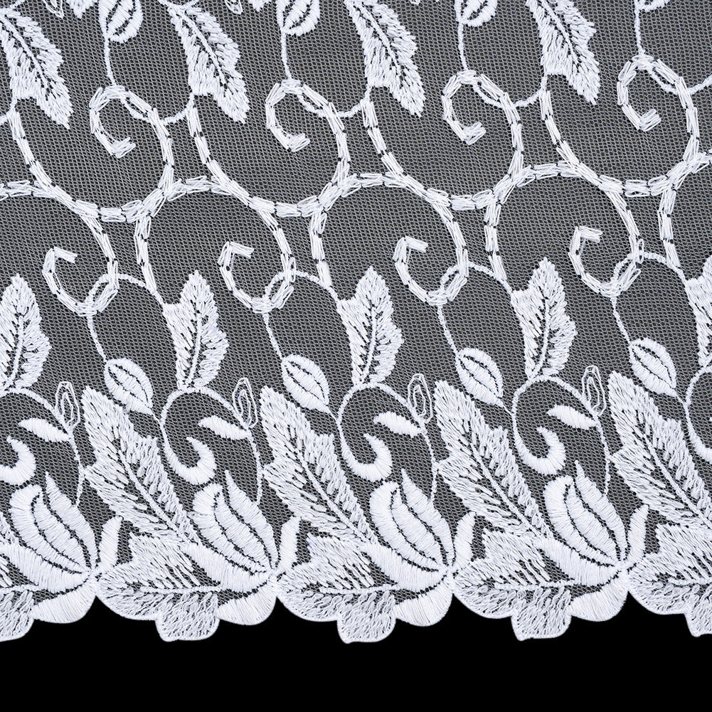 Wide Embroidered Lace Tulle Trim with Scalloped Edges - 9.375