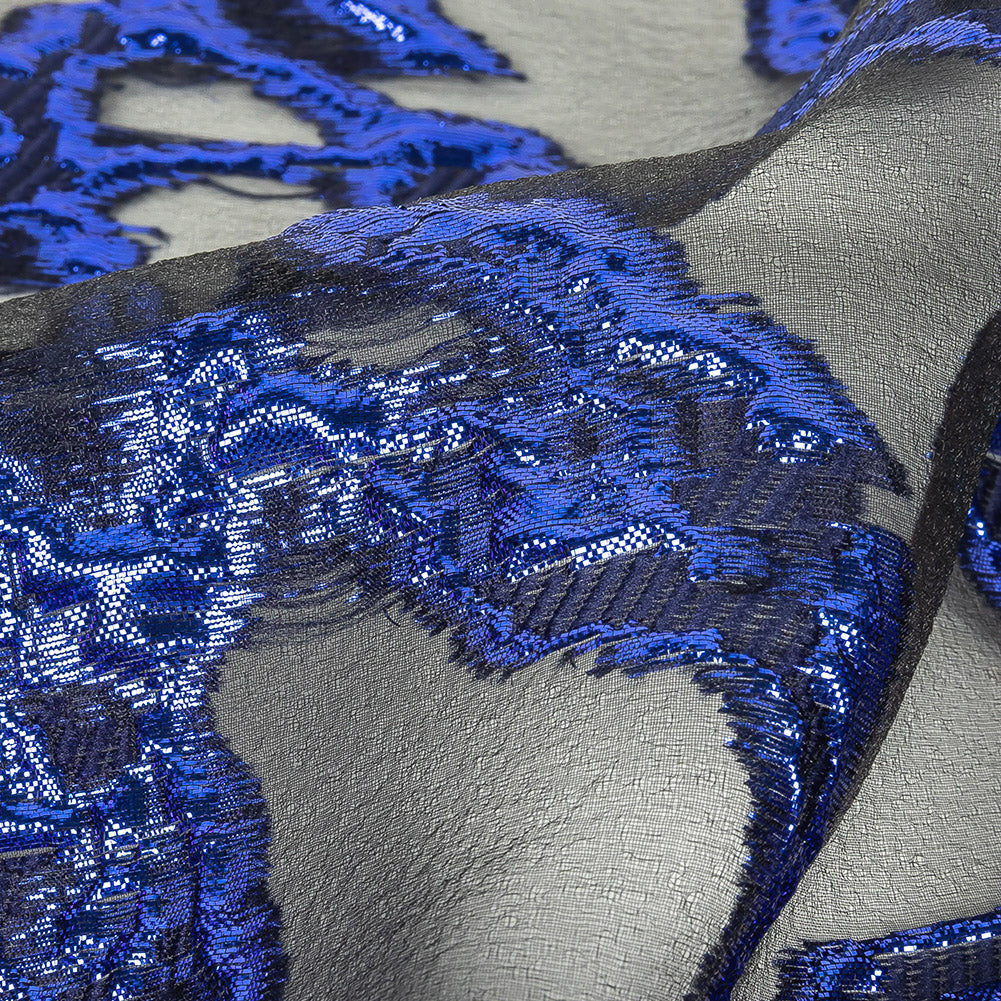 Mood Exclusive Metallic Magnetic Blue and Black Mineral Veins Luxury Burnout Brocade - Joann Fabrics