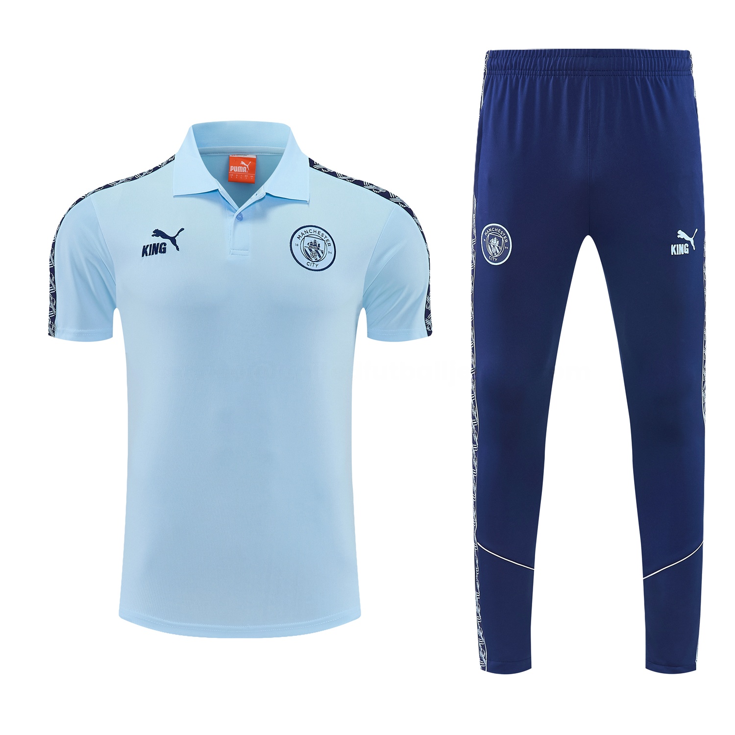 Manchester City 25-26 POLO Short-Sleeve Training Set - Light Blue Top and Dark Blue Pants - UnitedFutballJersey