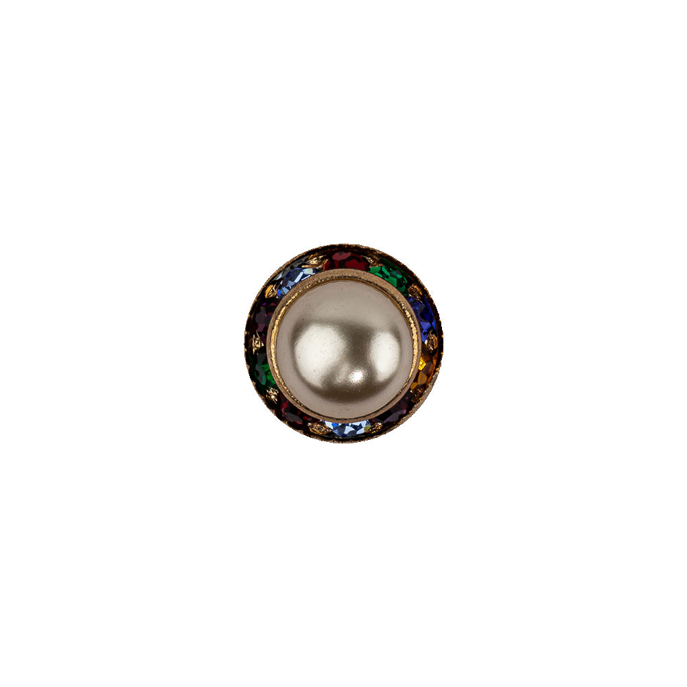 Vintage Swarovski Pearl, Multicolored Rhinestones and Gold Metal Shank Back Button - 18L/11.5mm - Joann Fabrics