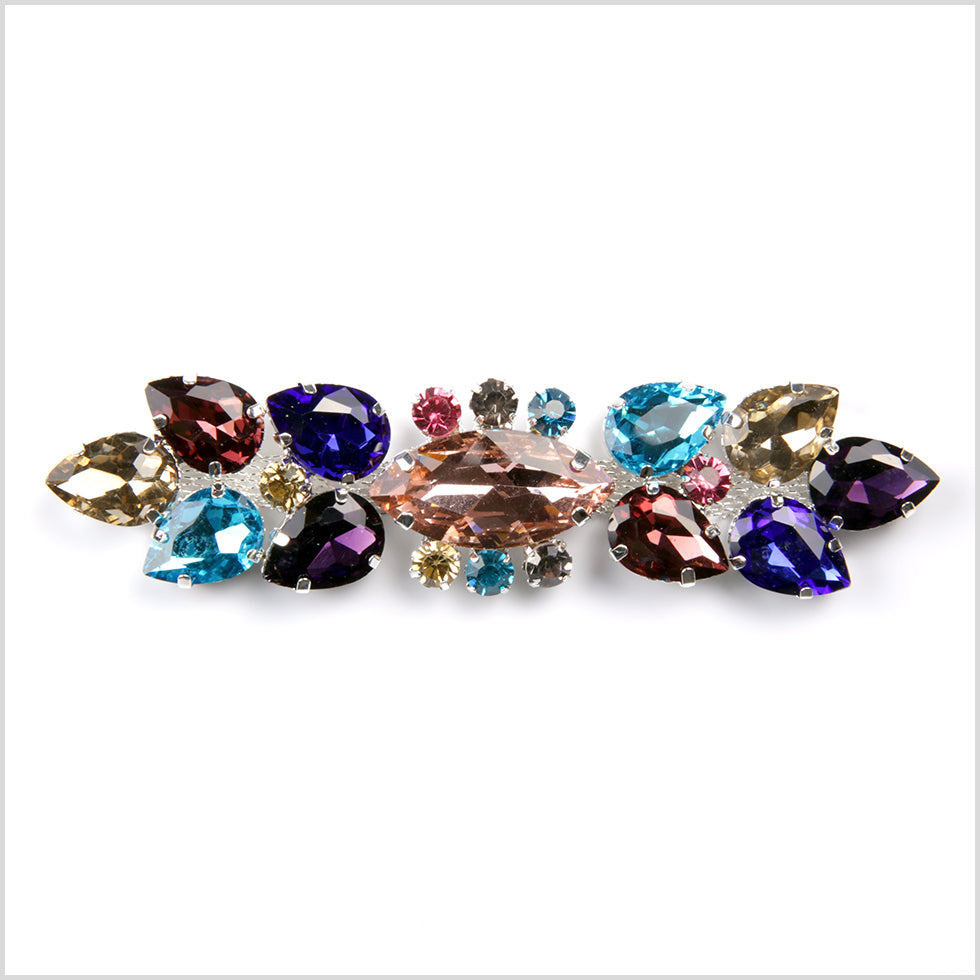 Silver and Multicolored Sew-On Rhinestone Brooch - 3.875”x 1” - Joann Fabrics