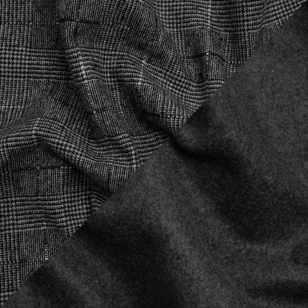 Black, White and Gray Glen Plaid Wool Blend Double Cloth Coating with Metallic Accents - Joann Fabrics