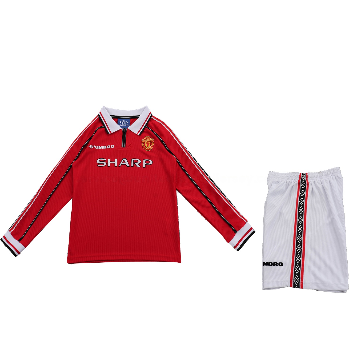 Retro Manchester United 1998-99 Home Long Sleeves Kids Kit - UnitedFutballJersey