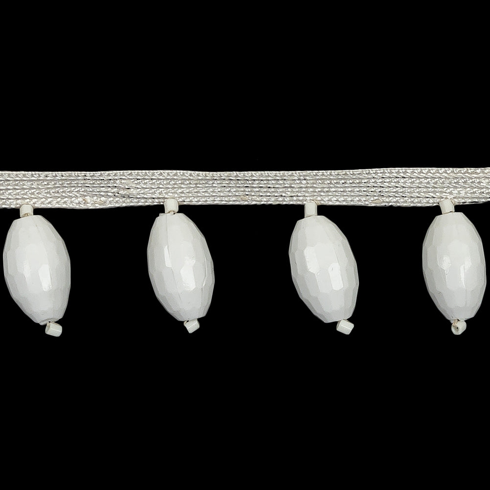 Vintage Chalk White Oval Short Beaded Fringe - 1