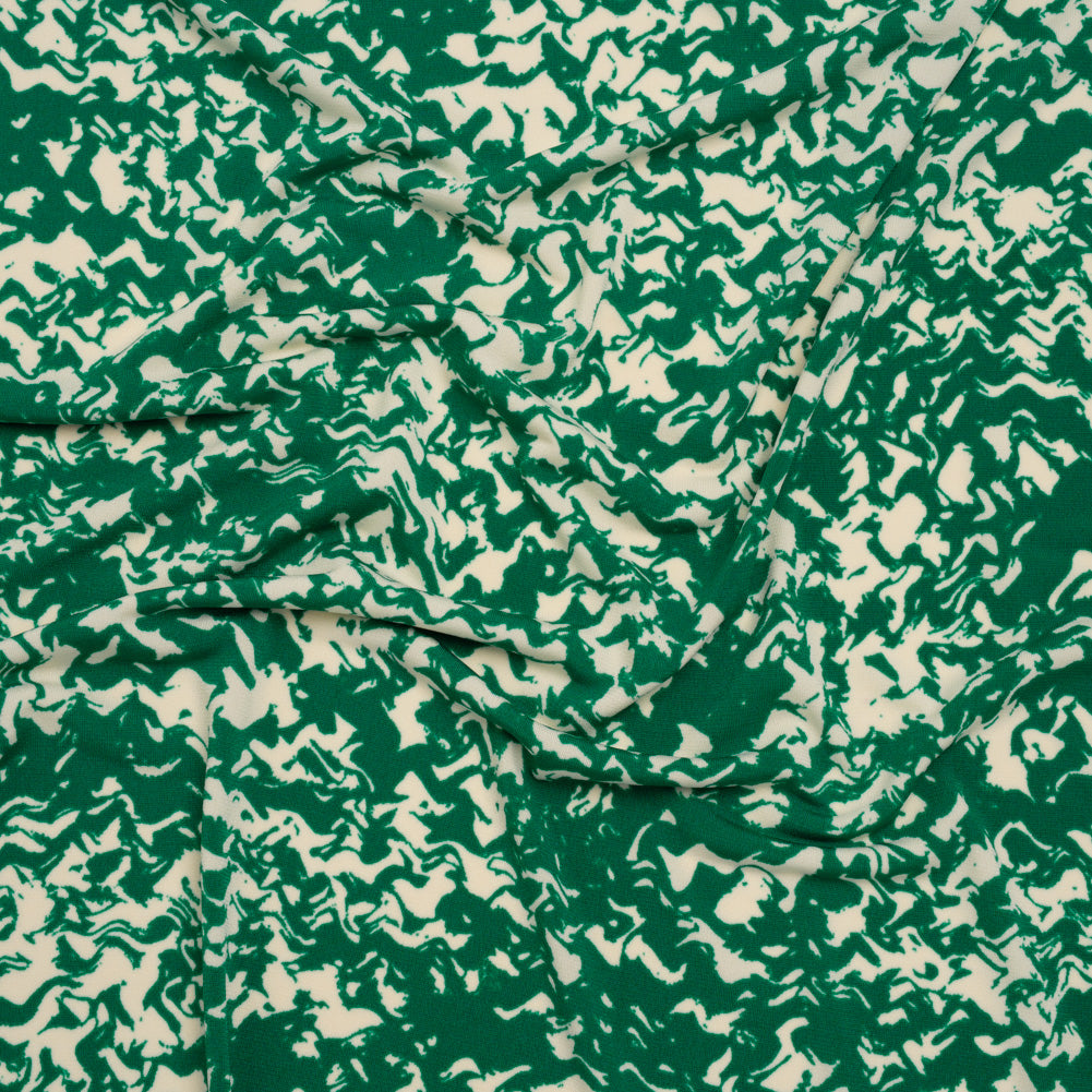 Stretch Polyester Tricot Print - Kelly Green and Cream Abstract Waves - Designer Deadstock - Joann Fabrics