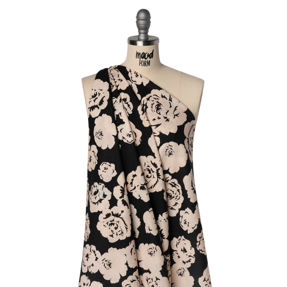 Linen and Rayon Woven - Cream and Black Roses - Mood Exclusive Midnight Muse Print - Joann Fabrics