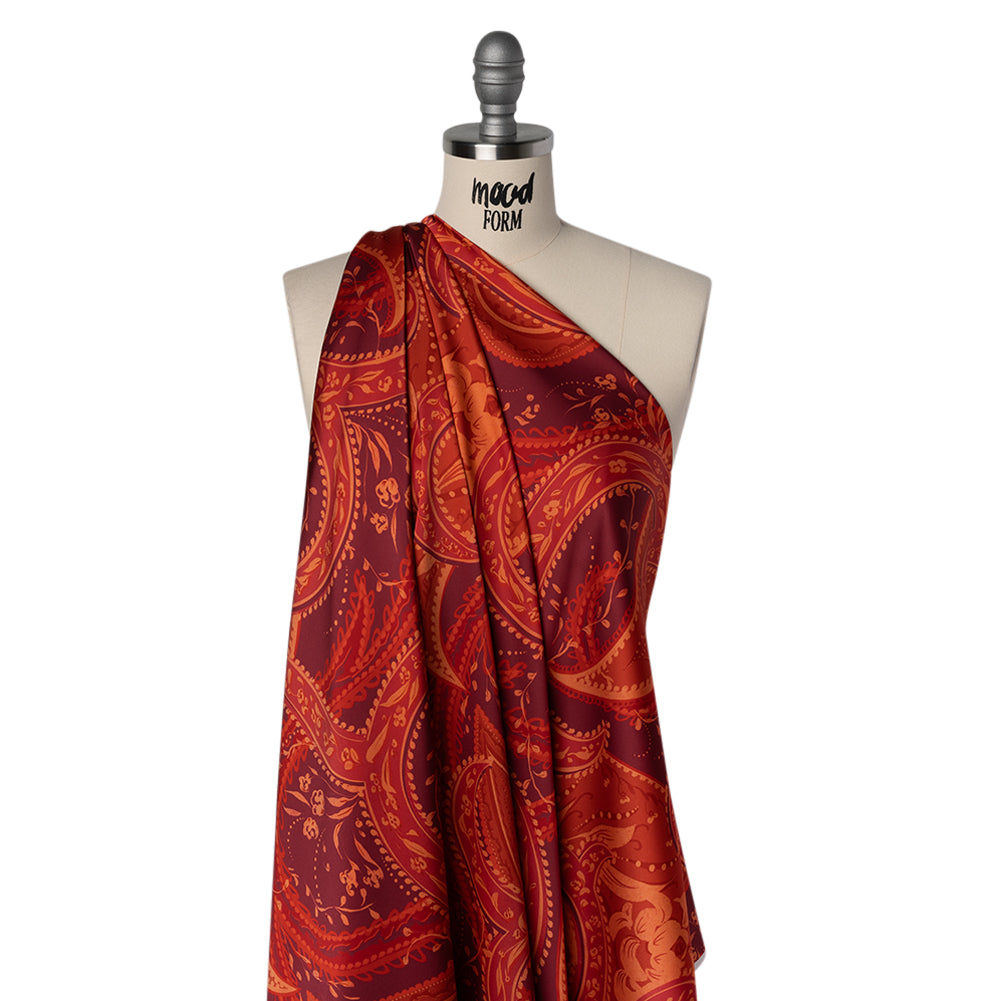 Polyester Satin - Burnt Orange, Dark Red and Peach Paisley Floral - Mood Exclusive Harvest Harmonies Print - Joann Fabrics