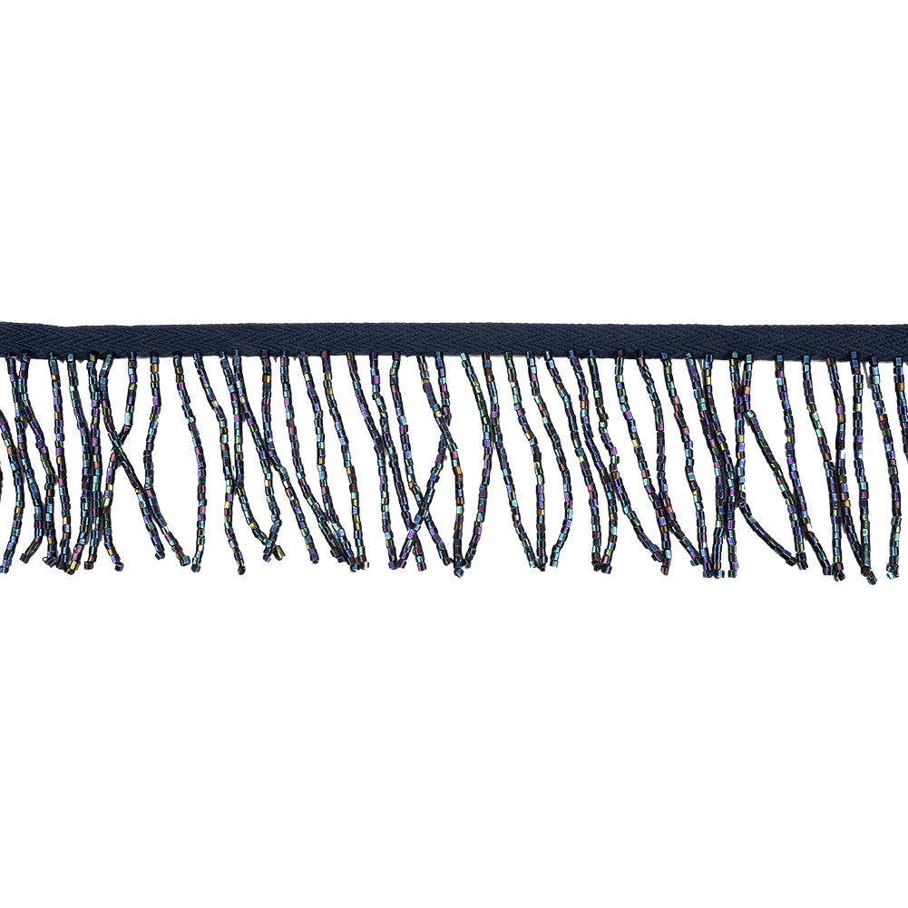 Vintage Blue and Blue Iris Chop Beaded Chainette Fringe - 2