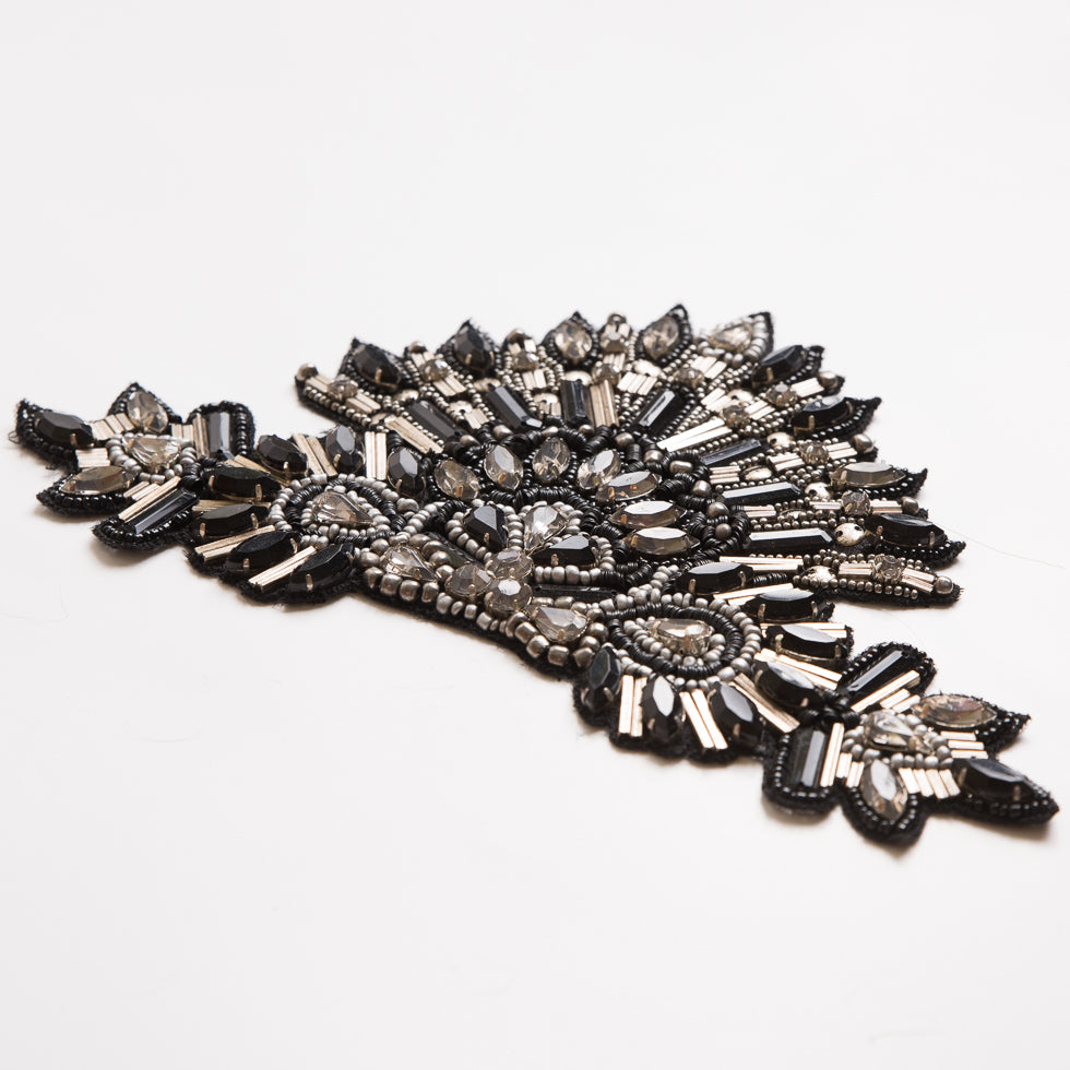 Black and Silver Beaded Rhinestone Applique - 8.5