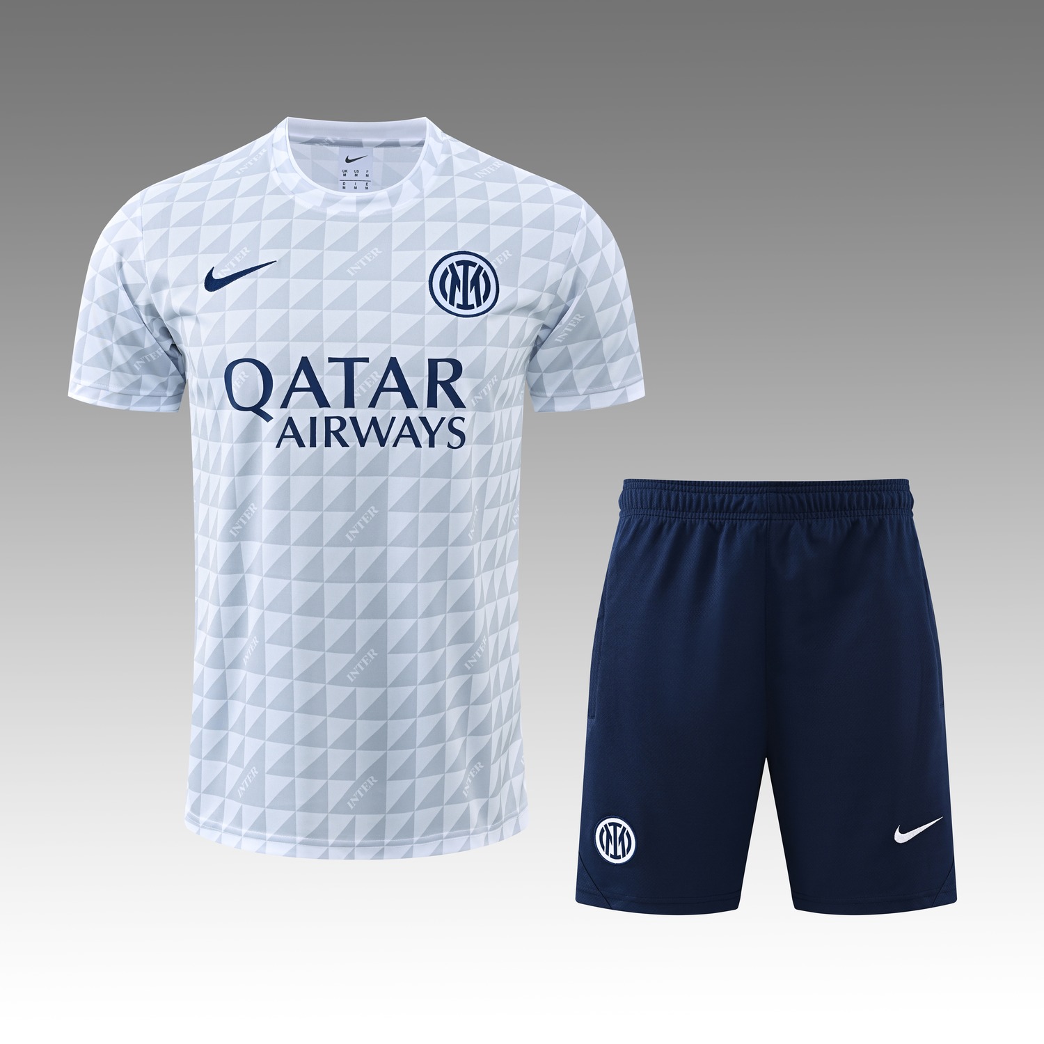 Inter Milan 26-27 Short-Sleeve Training Set - White Top & Deep Blue Shorts - UnitedFutballJersey