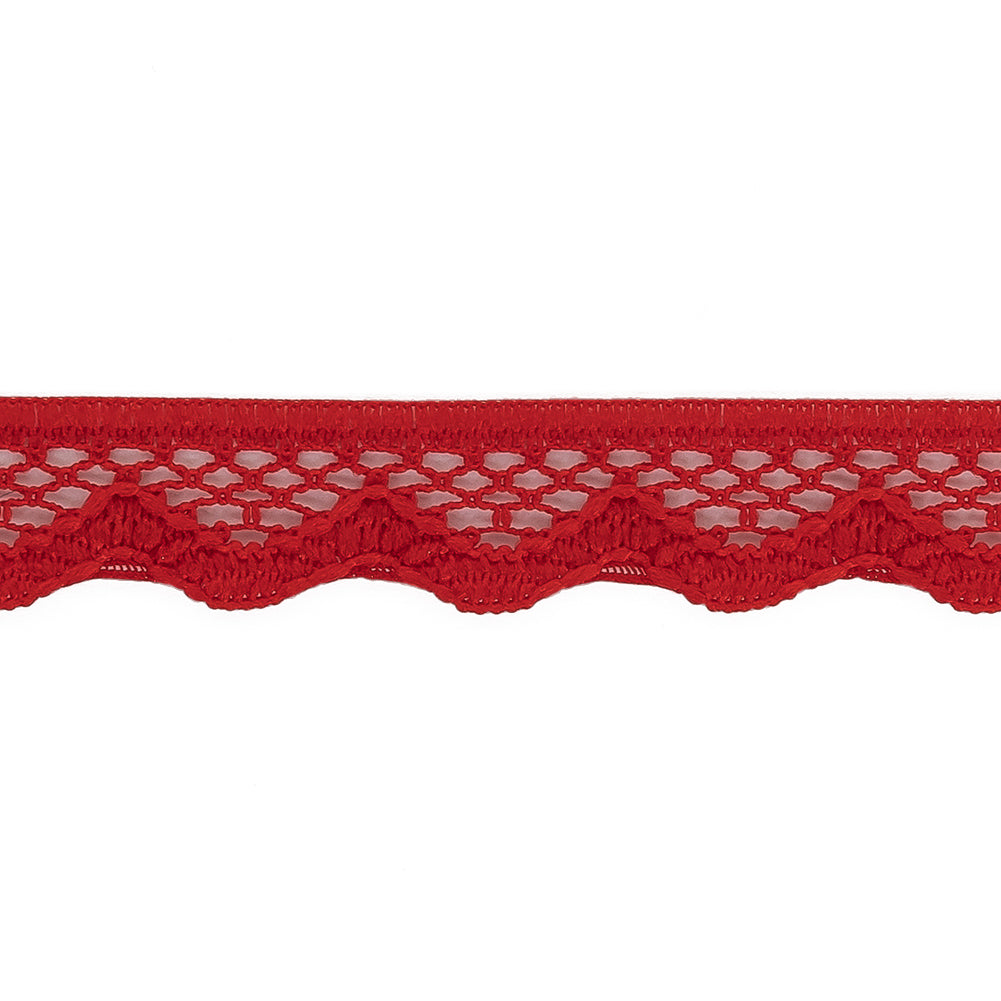 Fire Engine Red Scalloped Edge Lace Geometric Trimming - 0.5