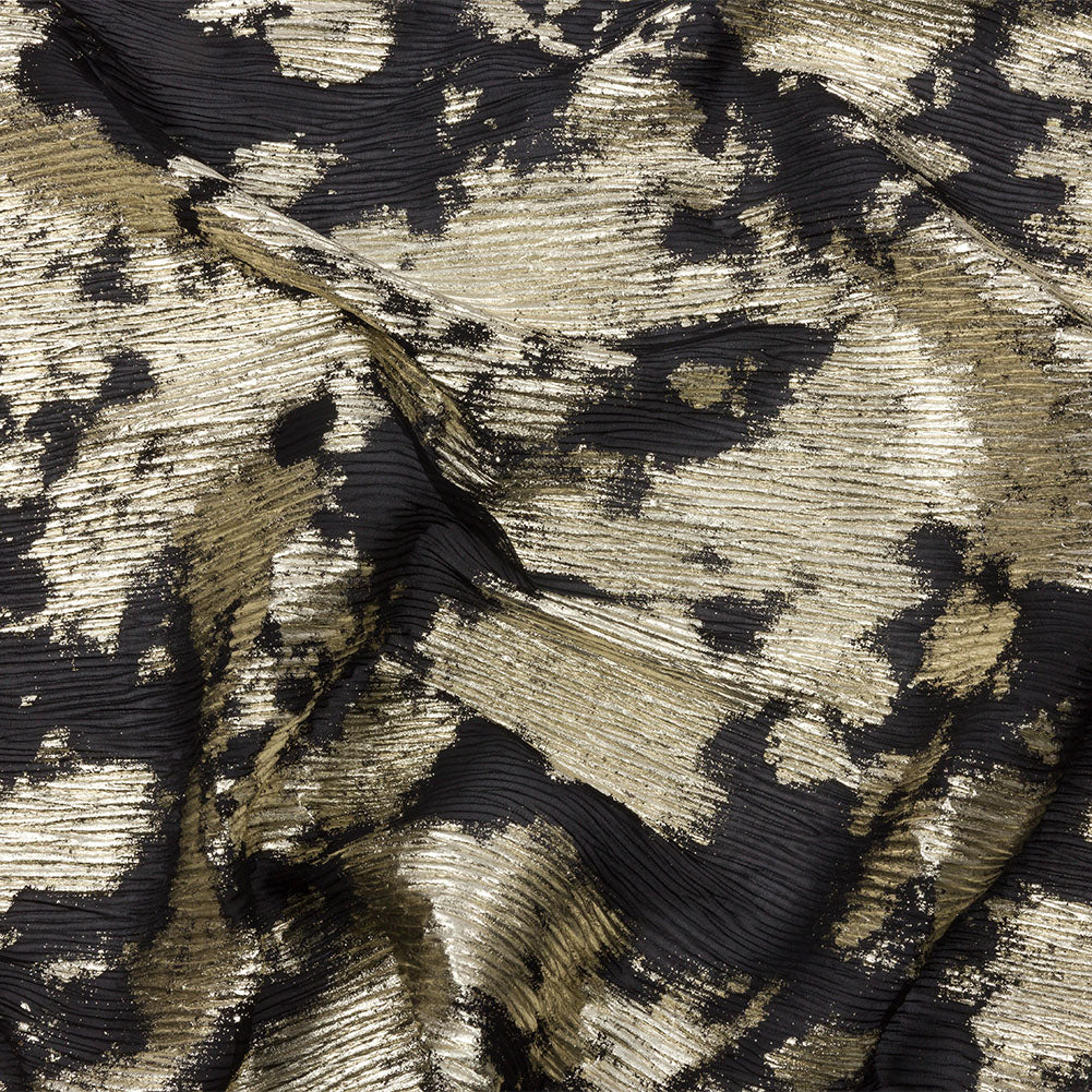 Polyester Chiffon Plisse with Abstract Gold Foiling - Black - Aralia Collection - Joann Fabrics