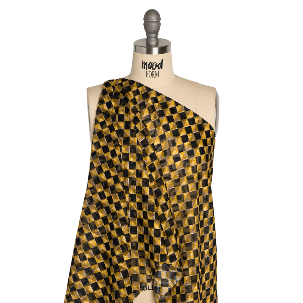 Geometric Burnout Polyester Woven Print - Yellow and Black Geometric - Mood Exclusive Raw Honey Glow - Joann Fabrics