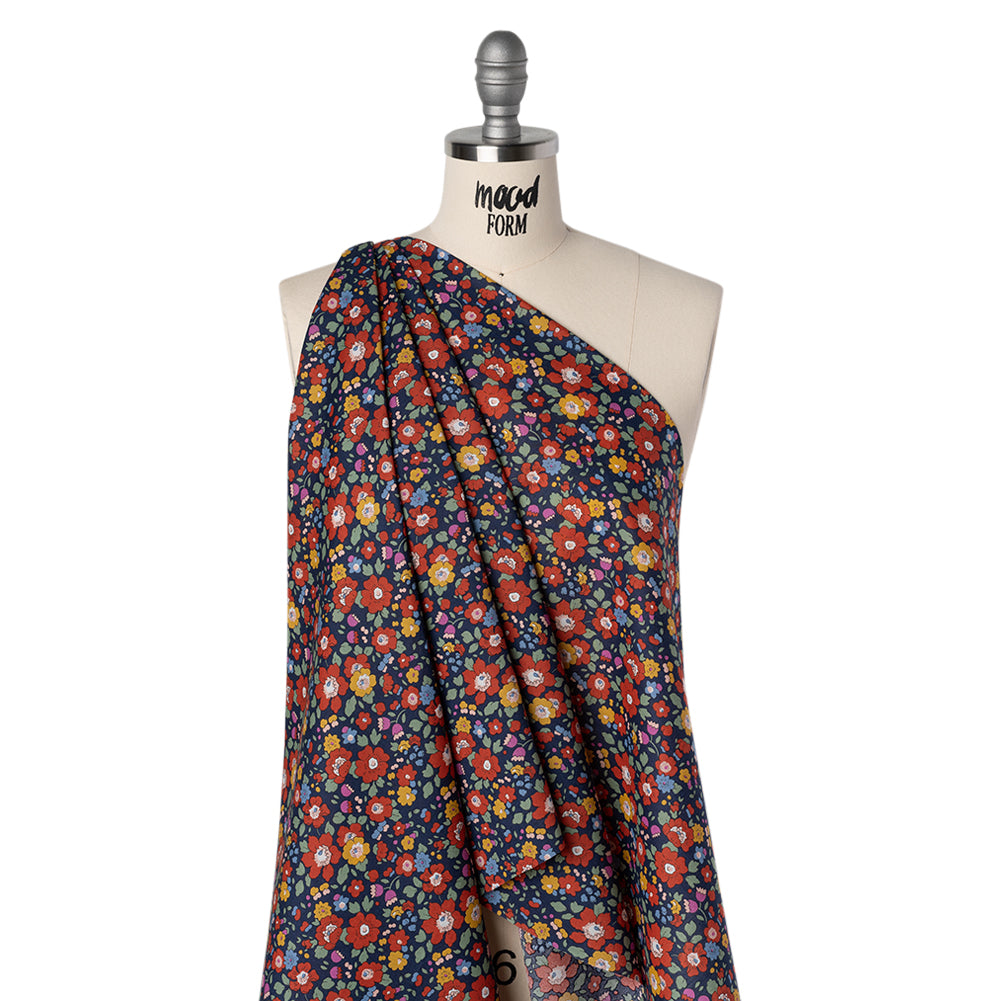 Liberty Fabrics Tana Lawn® - Betsy Meadow Multi Bright - Navy Blue, Red and Yellow Illustrated Floral - Joann Fabrics