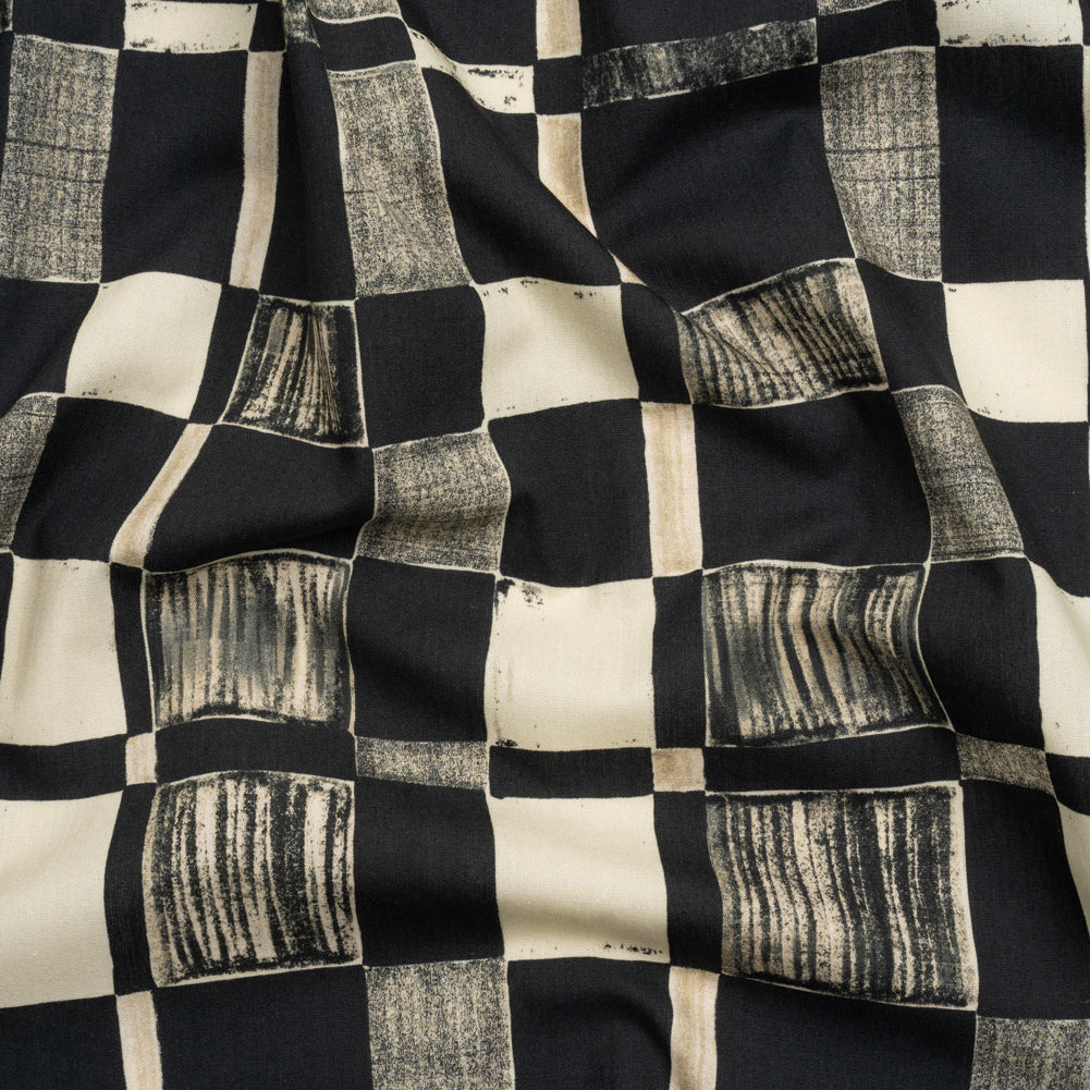 Cotton Poplin - Black and Cream Checks - City Blocked Print - Mood Exclusive Metro Collection - Joann Fabrics