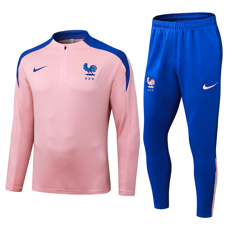 2025/2026 France Half-Pull Training Suit Pink Football Shirt 1:1 Thai Quality Set