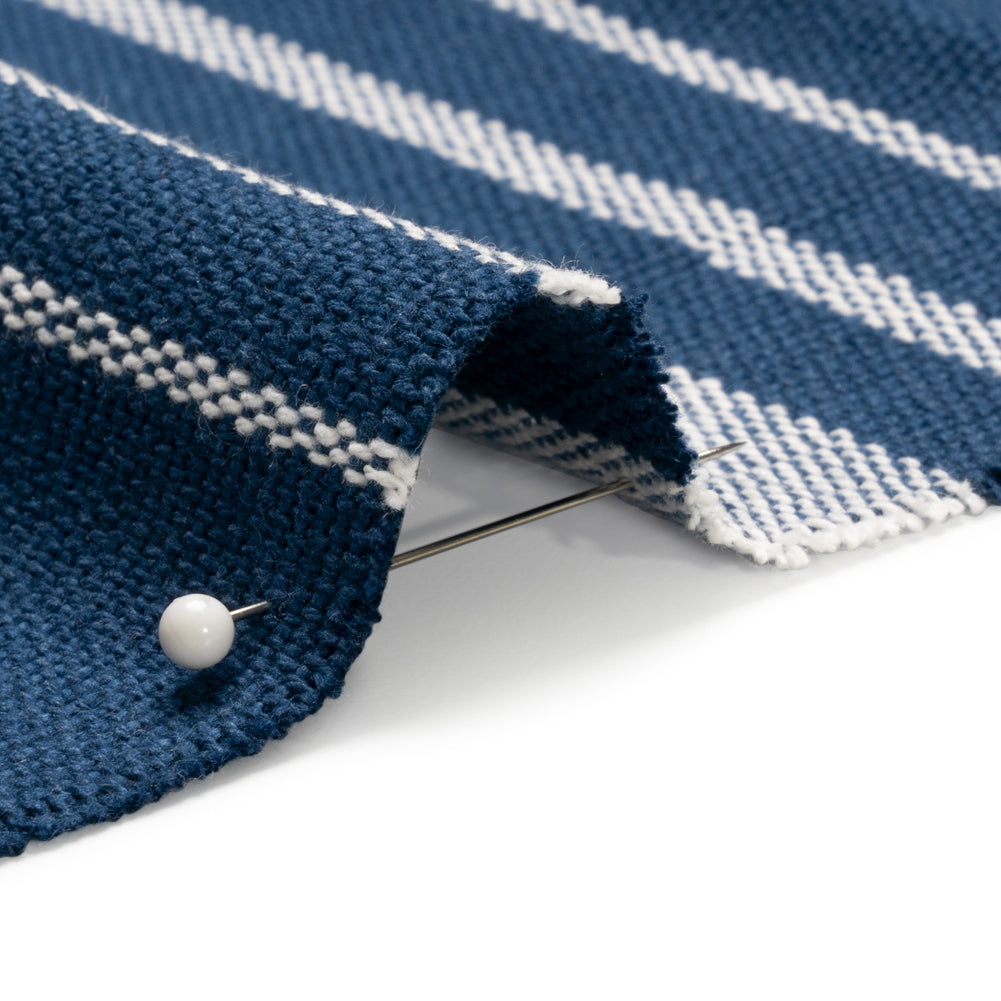 White on Navy Striped Basketweave Cotton Canvas - Joann Fabrics