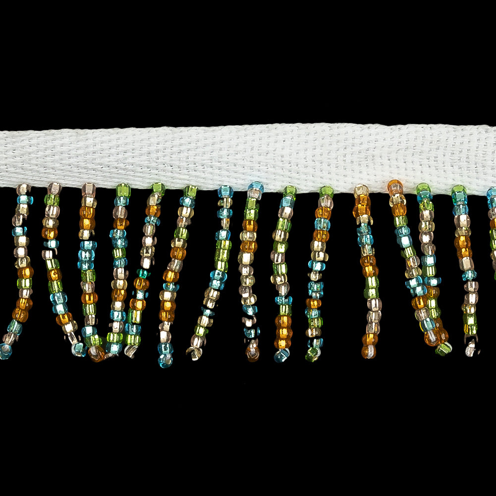 Vintage Multicolored and White Seed Beaded Chainette Fringe - 1