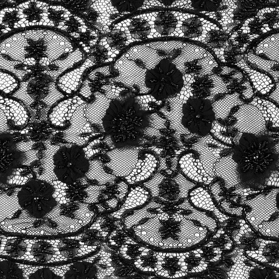 Black Beaded Lace with Eyelash Edge - 10