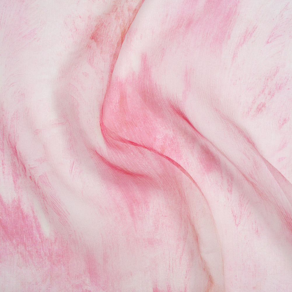 Crinkled Silk Chiffon Print - Pale Pink and Magenta Abstract Brush Strokes - Deadstock - Joann Fabrics