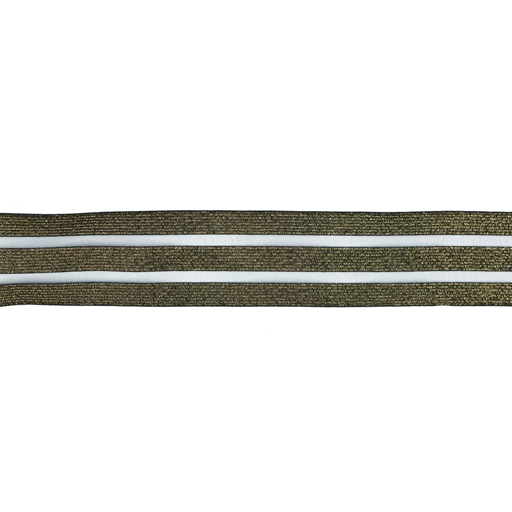 Italian Metallic Gold Elastic Trim with Sheer Stripes - 2