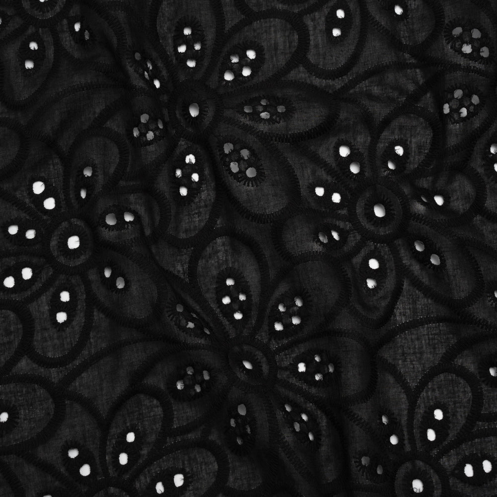 Embroidered Eyelet Cotton Voile - Black Big Flowers - Naomi Collection - Joann Fabrics