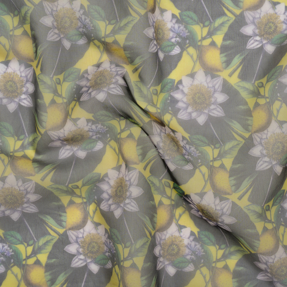 Polyester and Viscose Organza - Yellow and Green Lemons and Lily Pads - Joann Fabrics