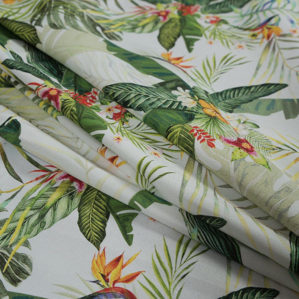 Stretch Cotton Sateen - Palm Leaves and Flowers - The Island's Palms Print - Mood Exclusive Aloha Collection - Joann Fabrics