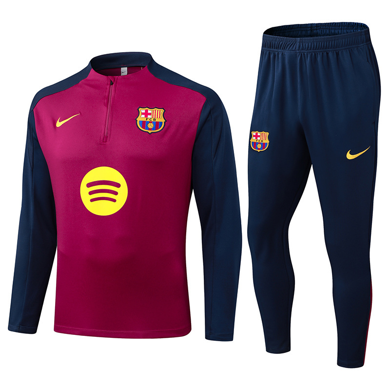2025/2026 Barcelona Half-Pull Training Suit Rose Red Jersey 1:1 Thai Quality Set