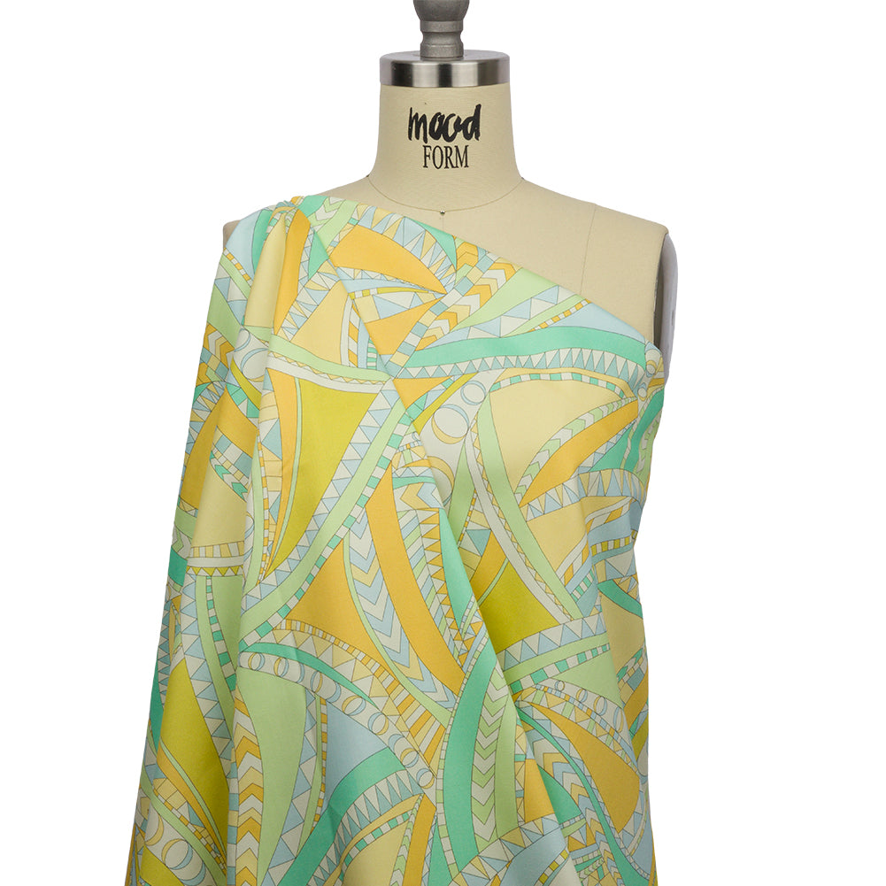 Stretch Cotton Sateen - Green and Blue Geometric Abstract - Lizard Leap Print - Mood Exclusive Groove Collection - Joann Fabrics