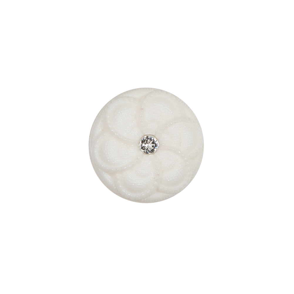 Italian Ivory Floral Nylon Button with Rhinestone Core - 24L/15mm - Joann Fabrics