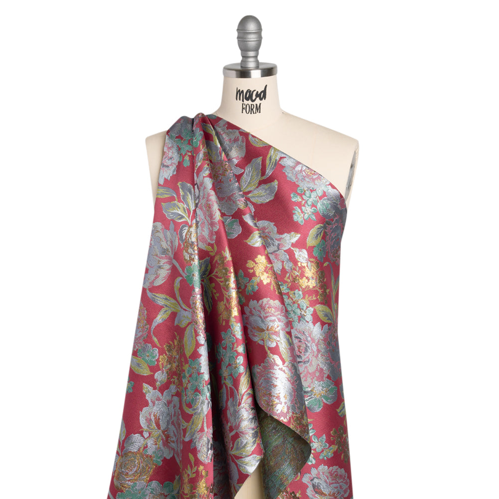 Metallic Luxury Brocade - Pink, Silver and Green Classic Flowers - Joann Fabrics