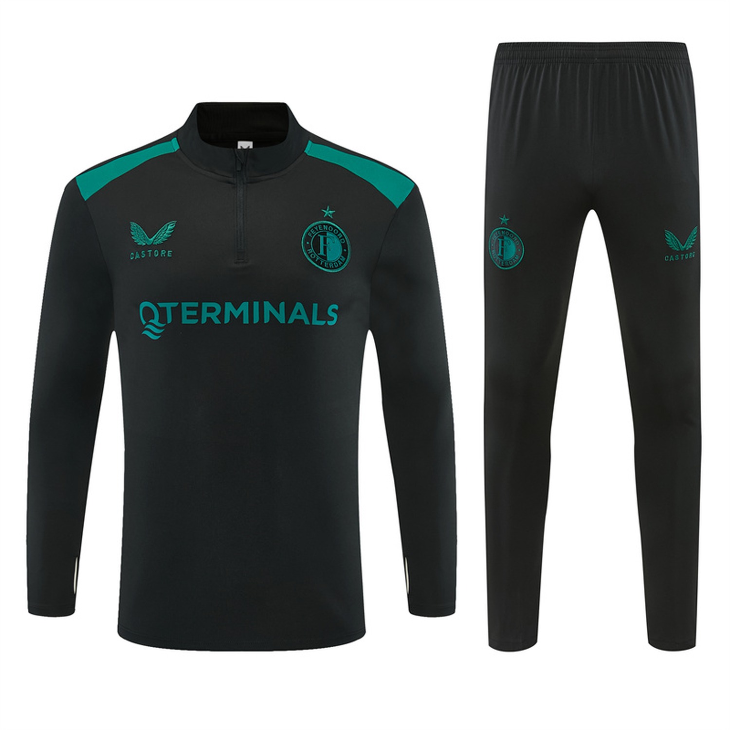 Feyenoord 26-27 Long Sleeve Training Set - Black With Green Top & Black Pants - UnitedFutballJersey