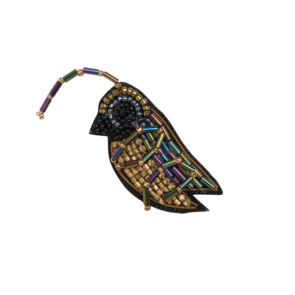 Iridescent Blue, Purple, and Gold Cricket Glass Beaded Applique - 3.25