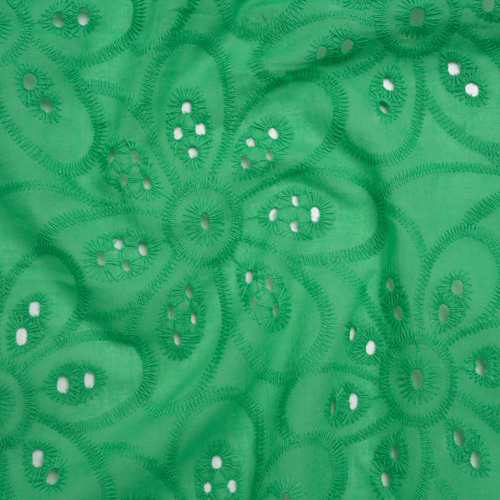 Embroidered Eyelet Cotton Voile - Ming Green Big Flowers - Naomi Collection - Joann Fabrics