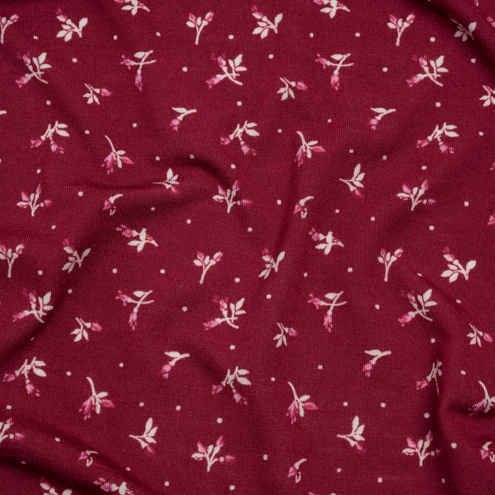 Stretch Modal Jersey Print - Cranberry, Pink and White Ditsy and Dots - Deadstock - Joann Fabrics