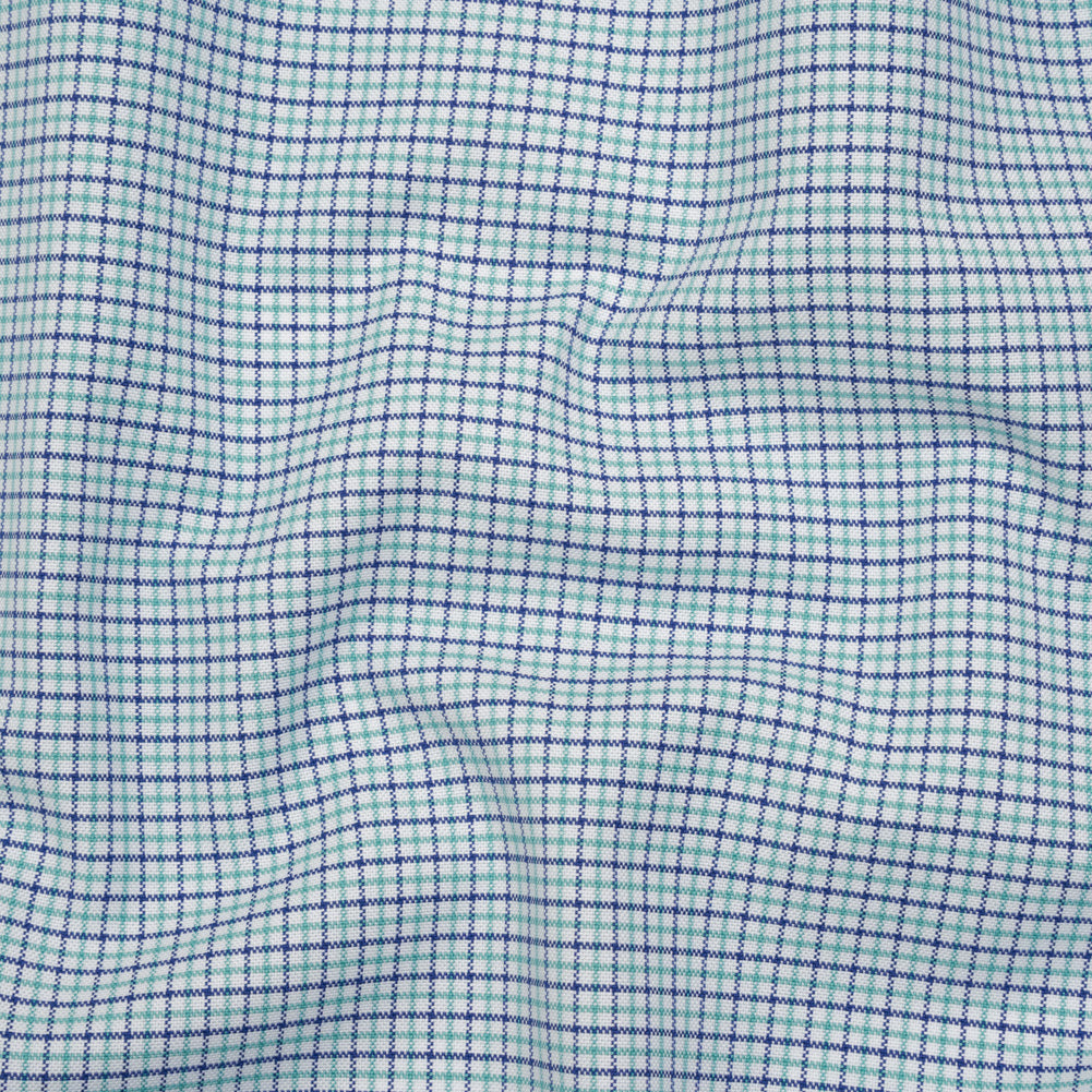 Cotton Oxford Shirting - Navy Blue, Sea Green and White Tattersall Check - Deadstock - Joann Fabrics
