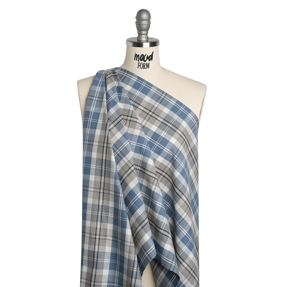 Cotton Oxford Shirting - Blue, Gray and White Plaid - Deadstock - Joann Fabrics