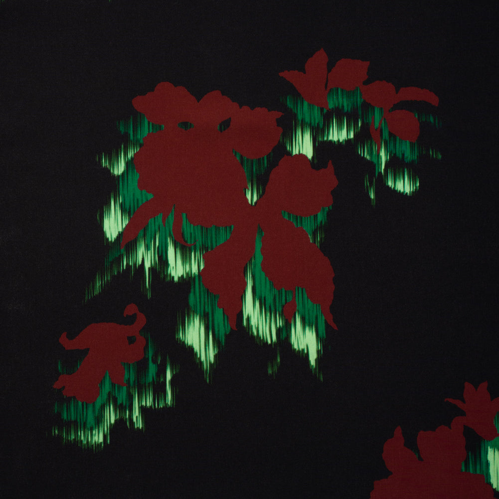 Stretch Polyester Woven - Black, Wine Red and Green Floral Silhouettes - Made in Italy - Joann Fabrics