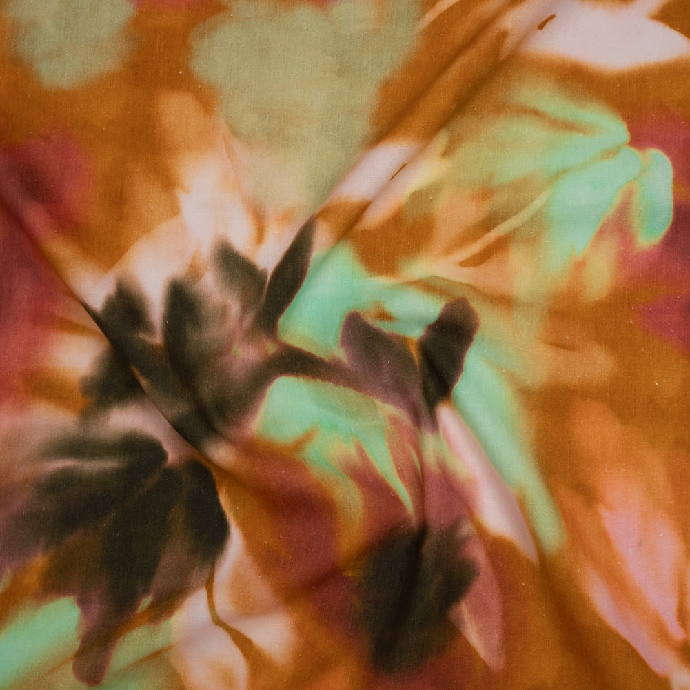Linen and Rayon Woven - Burnt Orange, Seafoam Green and Wine Red Hazy Florals - Mood Exclusive Midsummer Mirage Print - Joann Fabrics
