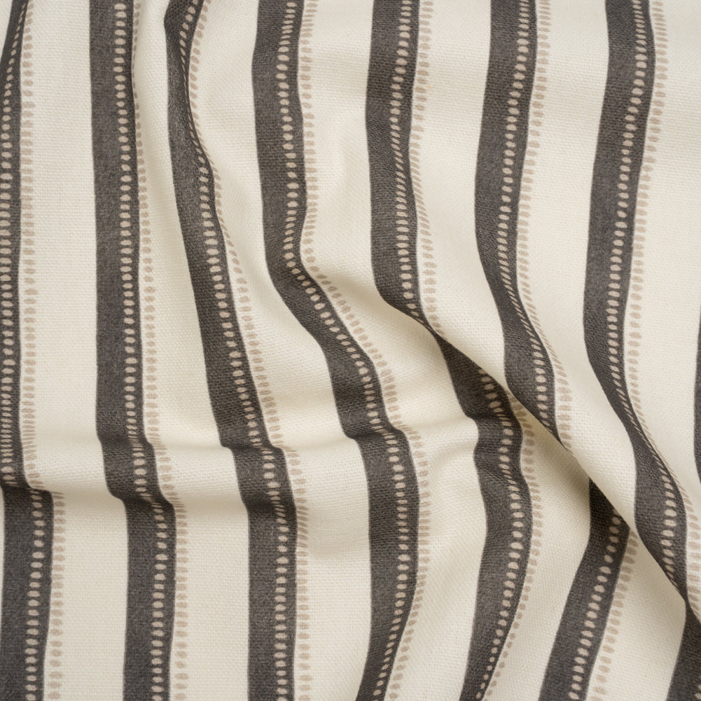 Cotton and Linen Canvas Print - Charcoal Stripes and Dots - British Imported - Joann Fabrics