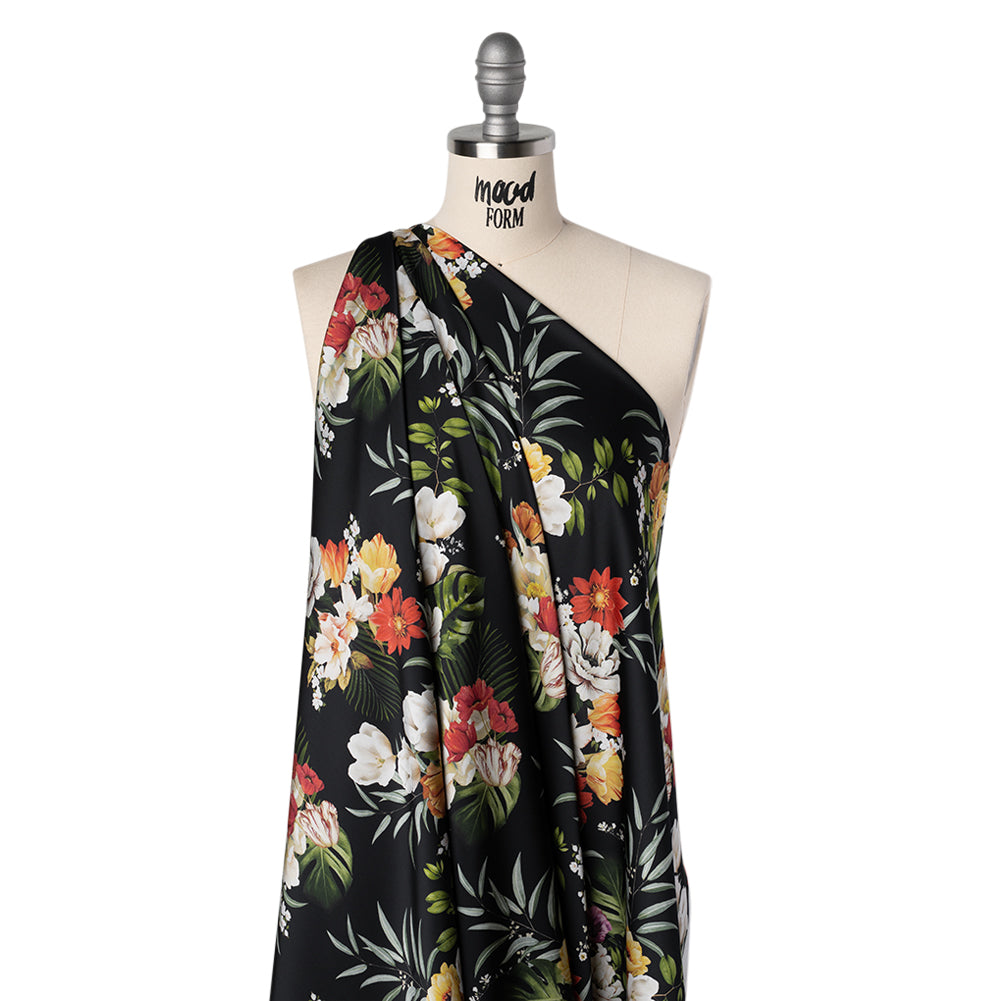 Polyester Satin - Red, Yellow and Black Floral - Mood Exclusive Midnight Bloom Print - Joann Fabrics