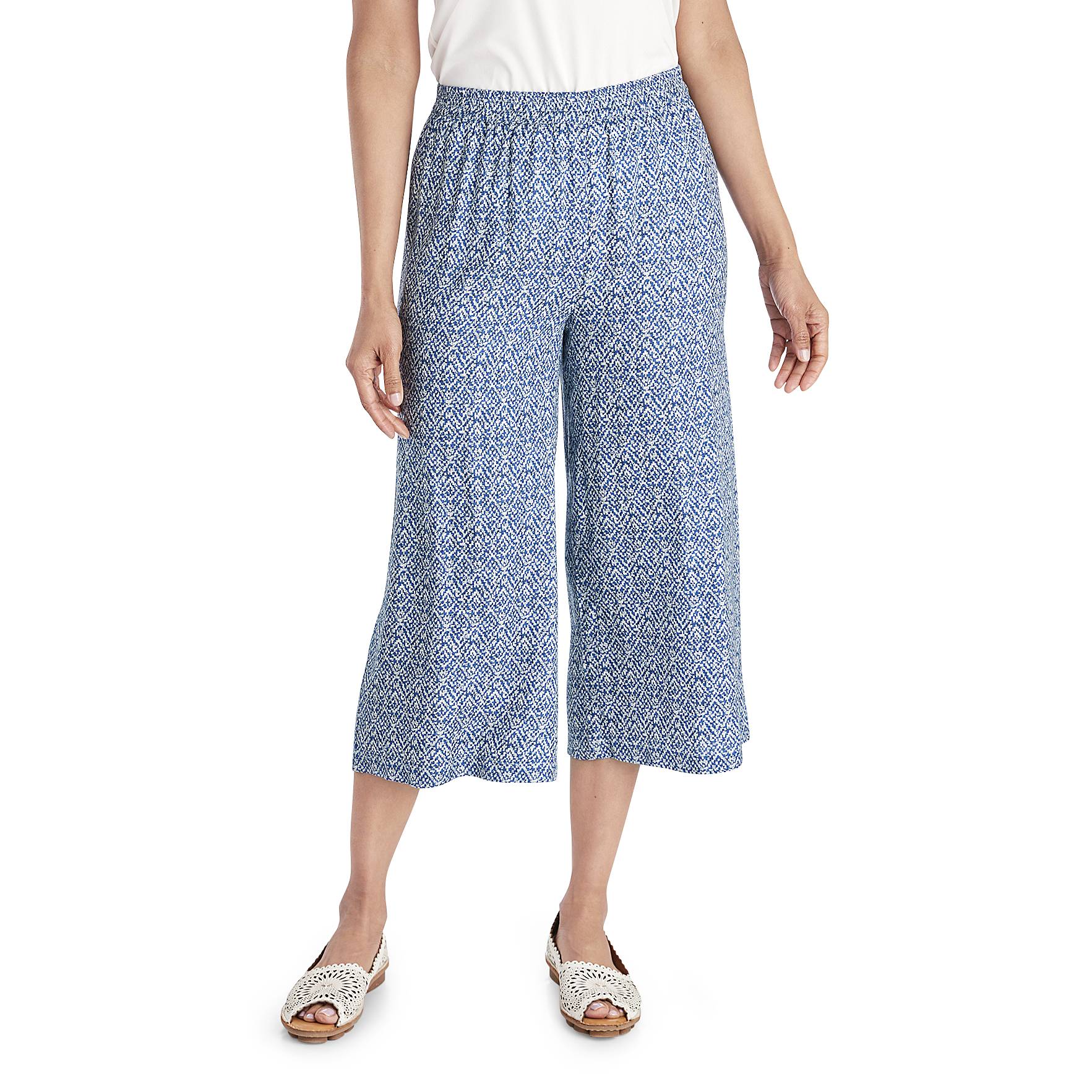 Lightweight Abstract-Print Crepe Capris, Elastic Waist - Northstyle Catalog