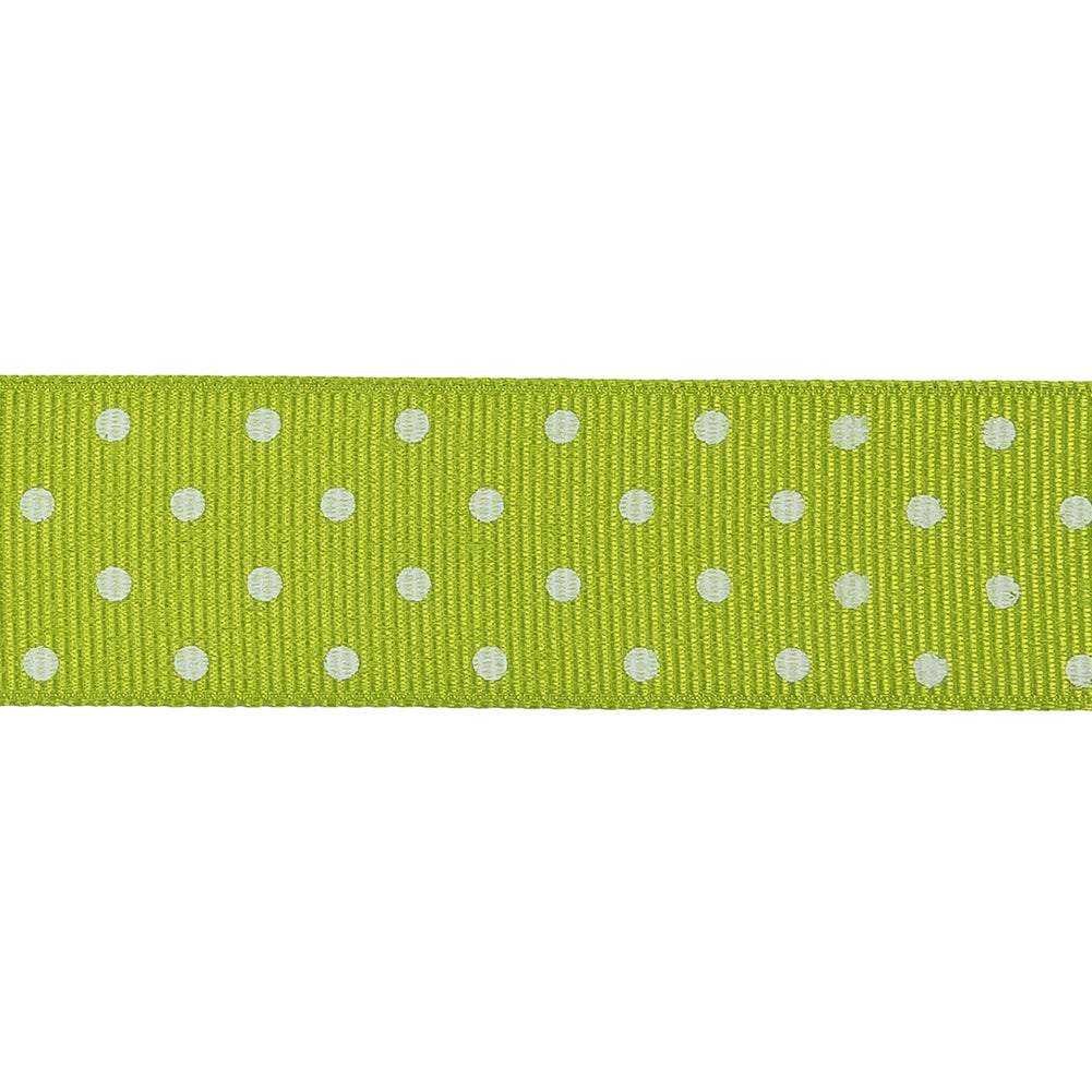 Lime Green and White Polka Dots Grosgrain Ribbon - 1