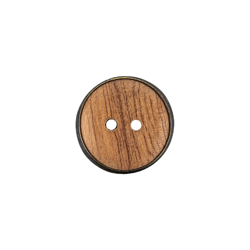 Portuguese Natural Wood Set-in Gunmetal 2-Hole Button - 24L/15mm - Joann Fabrics
