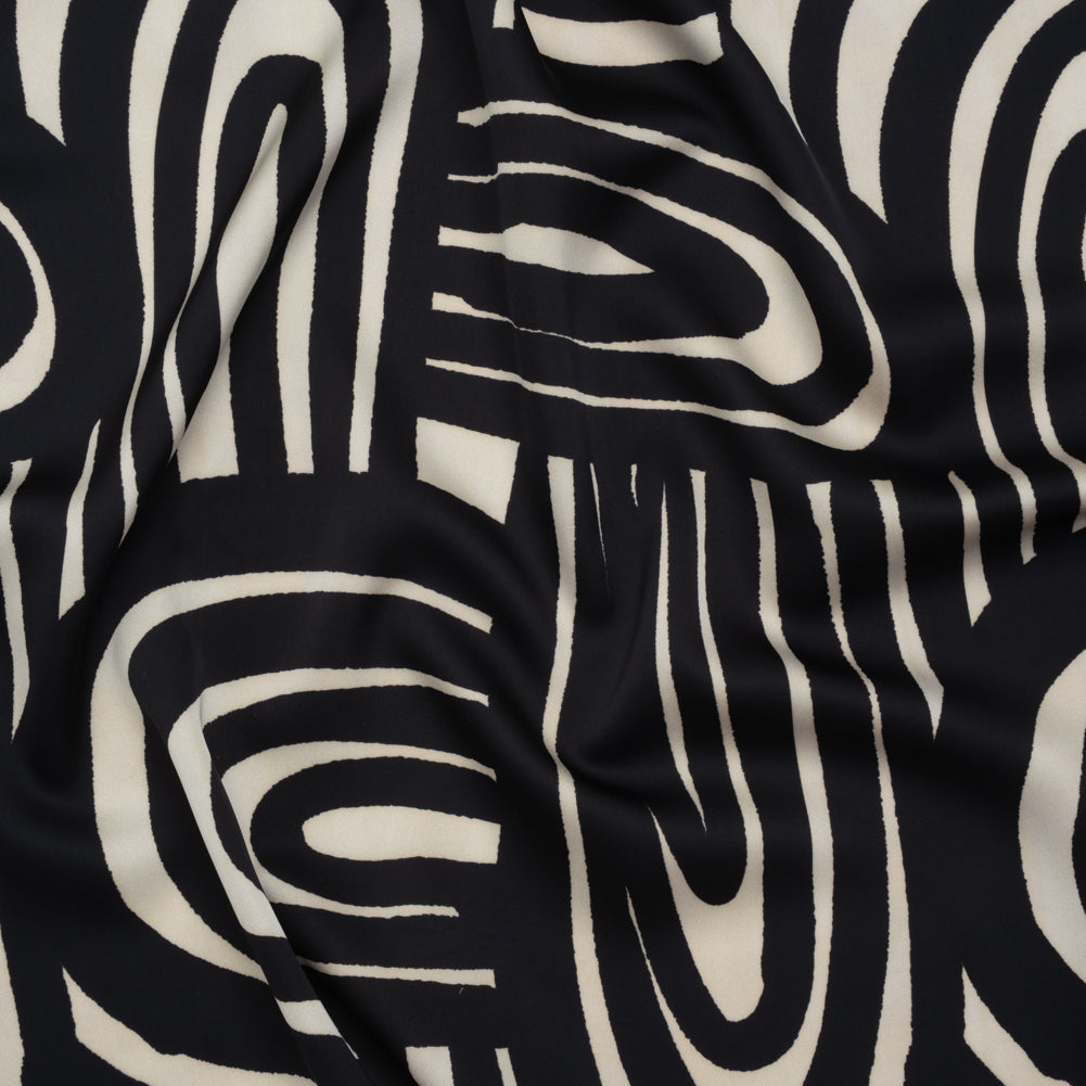 Polyester Satin - Black and Pale Beige Abstract Lines and Loops - Mood Exclusive Architect’s Easel Print - Joann Fabrics