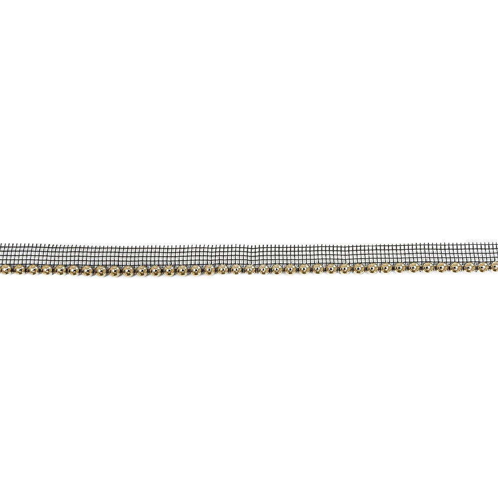 Vintage Gold Circular Beaded Trimming with Black Mesh Lip - 0.5