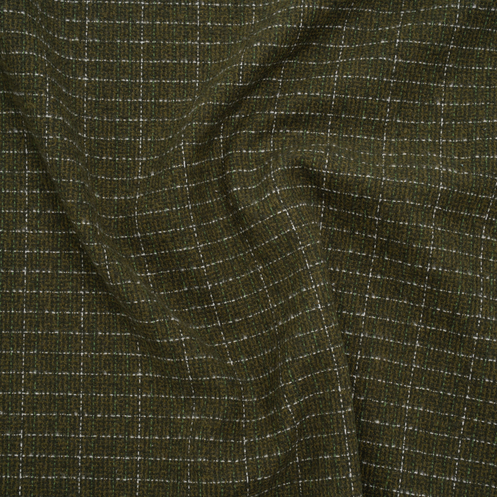 Yarn-Dyed Cotton Flannel - Olive Green and White Rectangle Checks - Deadstock - Joann Fabrics